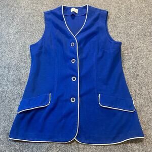 Cos Cob Womens Medium Retro Blue White Piping Vest Jacket Button Down